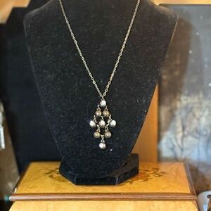 Gunmetal and Rhinestone Pendant Necklace